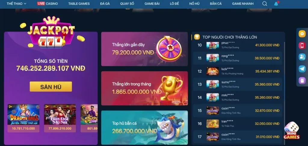 Game slot và nổ hũ 100vip casino với các biểu tượng may mắn